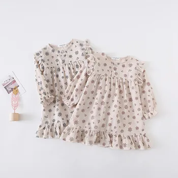 

Spring Flower Print Toddler Girls Dresses Baby Girls A-Line Lovely Long Sleeve Dress Kids Girls Princess Ruffles Clothes