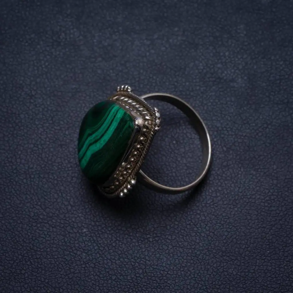 

Natural Malachite Handmade Unique 925 Sterling Silver Ring, US size 7 X1733