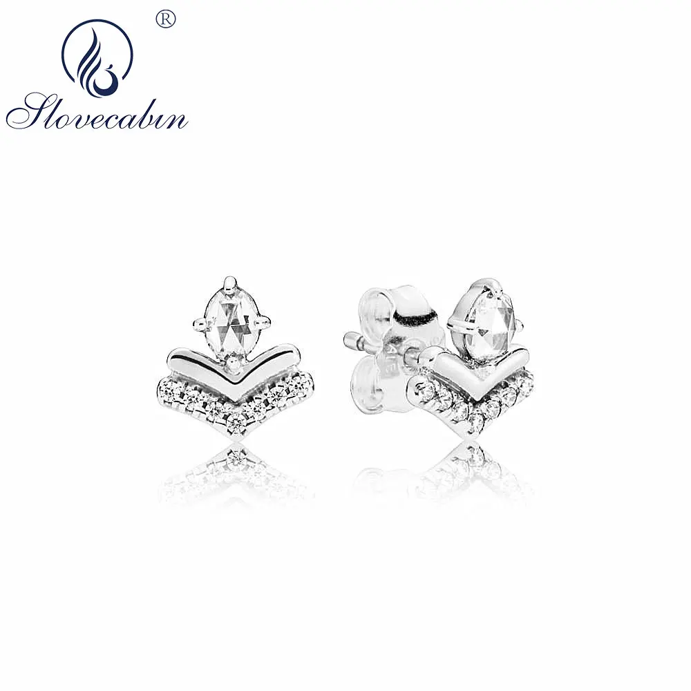 

Slovecabin 925 Sterling Silver Wishes Earrings Clear Crystal CZ 2019 Spring Collection Stud Earring For Women Party Jewelry
