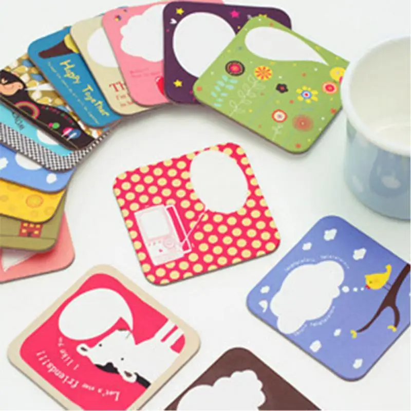 

4Pcs/set Durable Cartoon Drink Coasters Square Cup Mat Coaster For Posavasos Fashin Cardboard Coaster High Quality Mug Mat