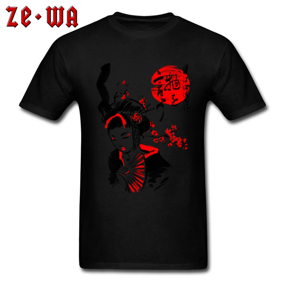 Round Collar Geisha 100% Cotton Men's T-shirts Normal Short Sleeve Tops & Tees New Coming Funny Tops T Shirt Wholesale Geisha black