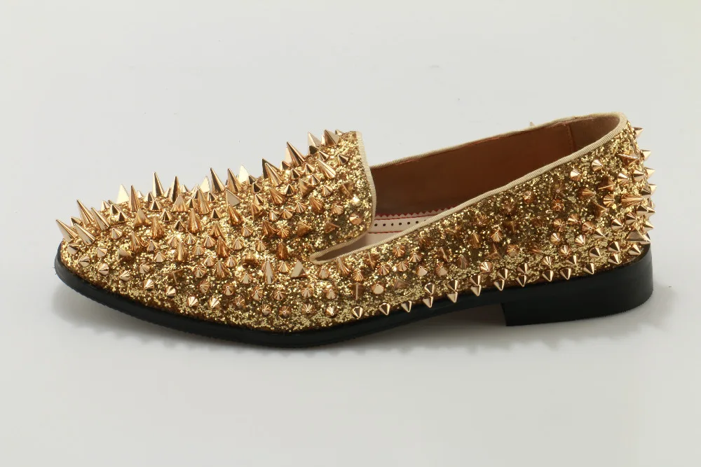 Luxury Gold Spiked Men Loafers Shoes 