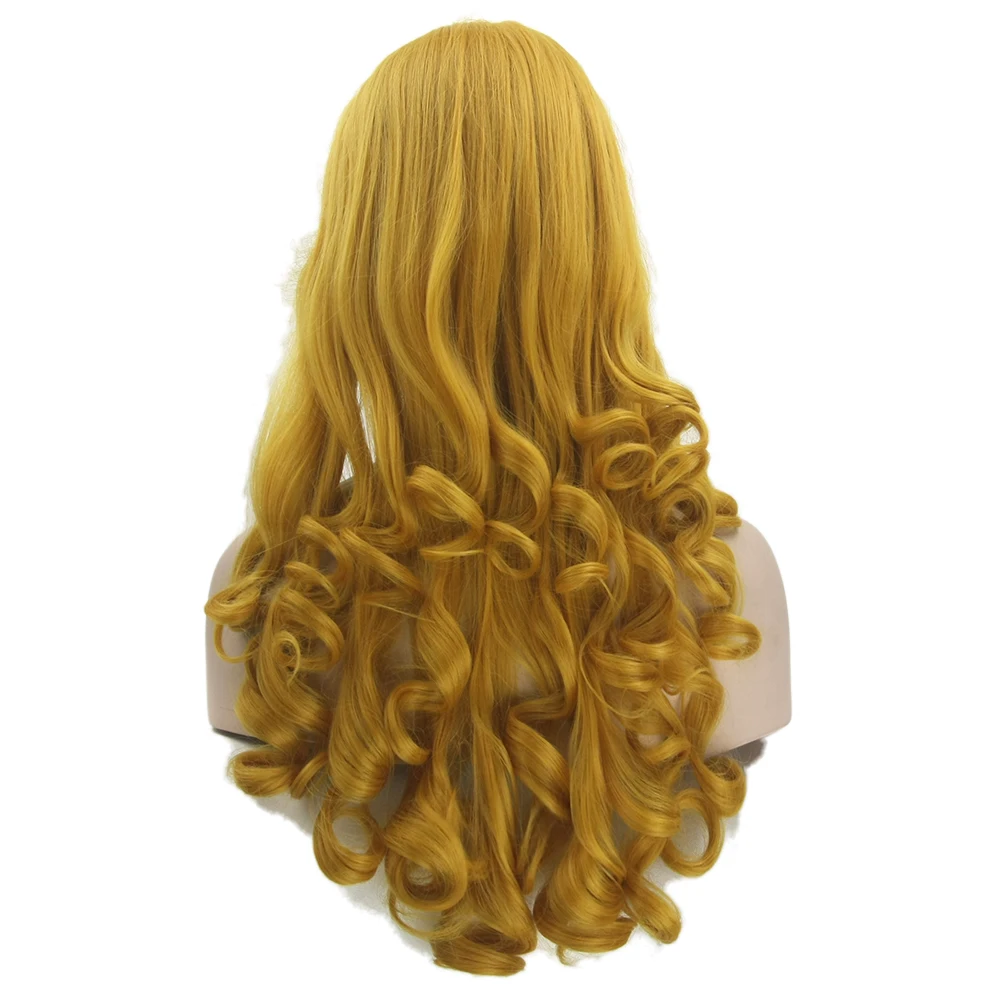 Soowee Long Curly Synthetic Hair Yellow Golden Wigs High Temperature Fiber Women's Party Hair
