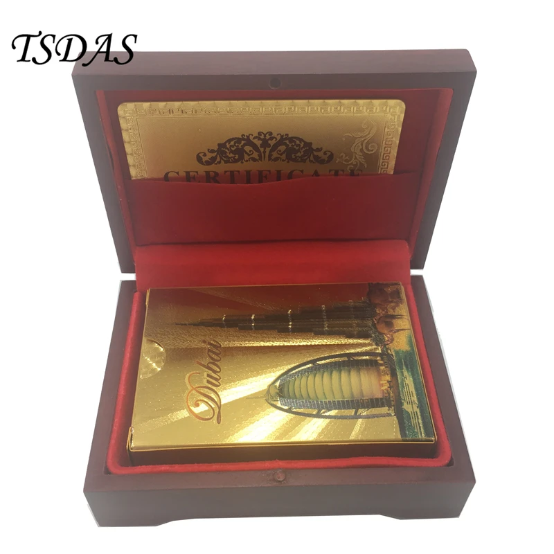 

24k Gold Playing Card With Dubai Scenery Design, Colored Leisure Game Poker Card Gift Box With Certificate Card