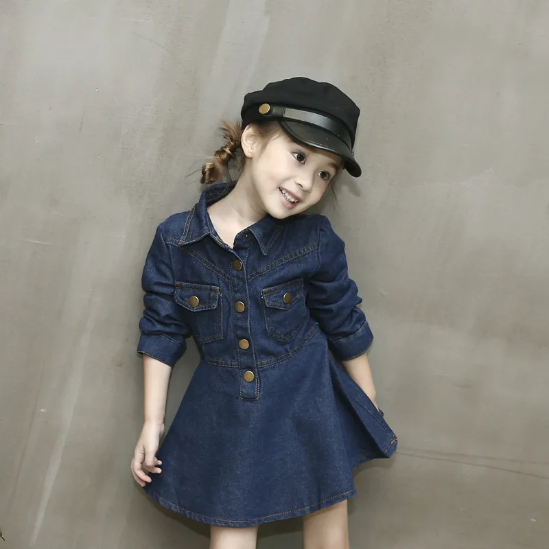 

2019 autumn kids dresses for girls denim long sleeve dress children's clothing roupas infantis menina 2-7 Year