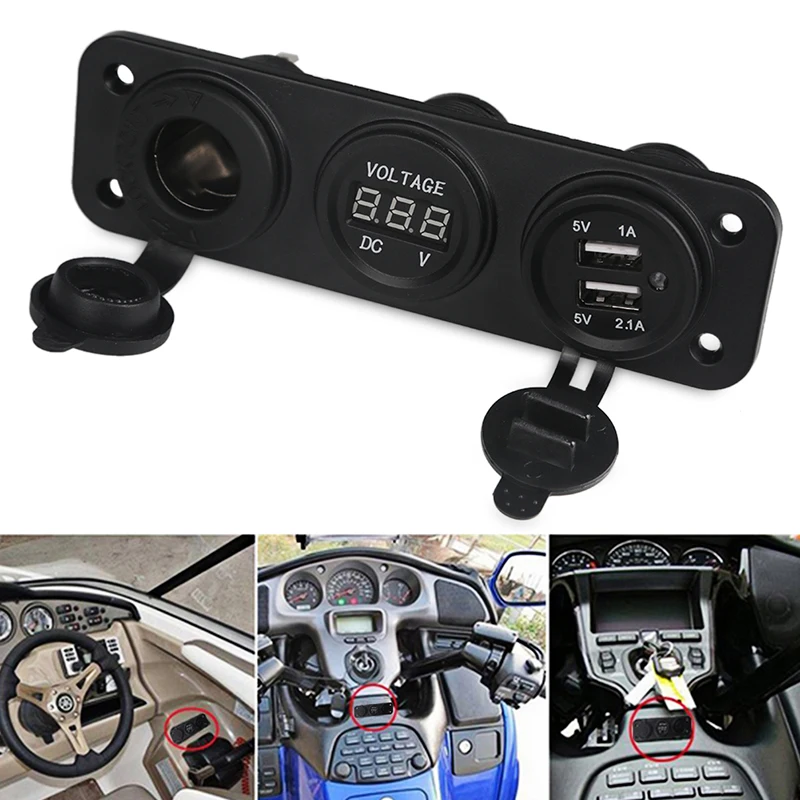 MOTO Presa Caricabatterie Dual USB LED Voltmeter ACCENDISIGARI