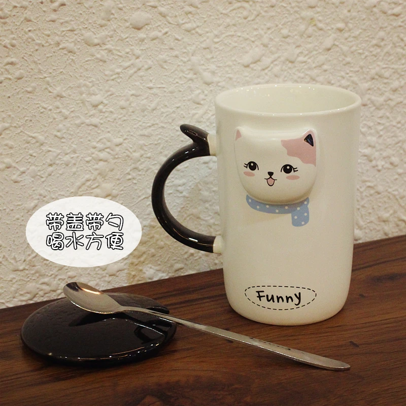 Милый Кот кофейная кружка керамическая taza, одежда для девочек с принтом с ложкой Творческий знак личность посуда