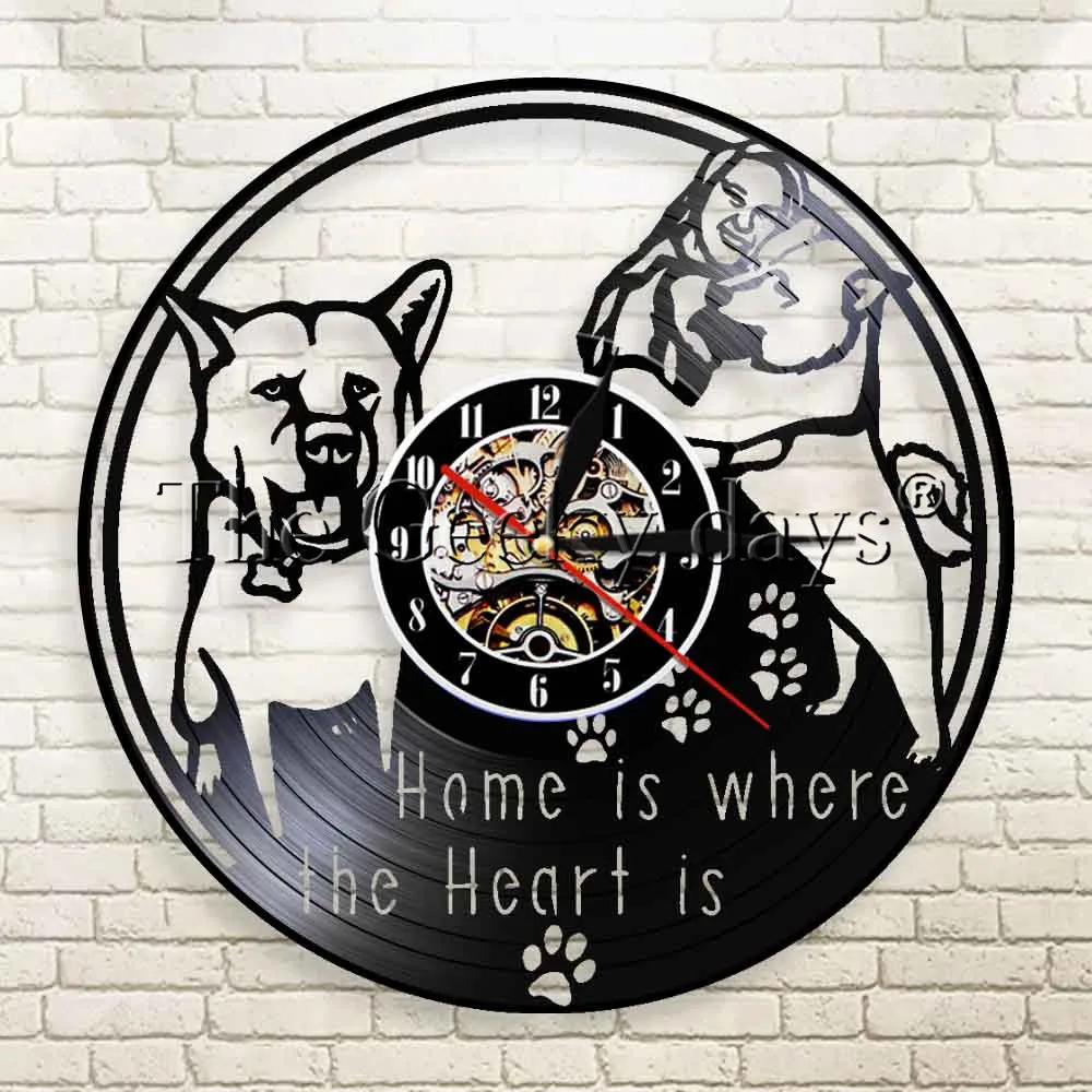 cheap 1Piece Home Is Where The Heart Is Dog Vinyl Record Wall Clock Puppy Home Decoration Antique Lovely Doggy For Animals Gift