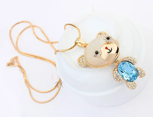 Новинка 2018 милое длинное колье Swarovski с кристаллом медведя цепочка золотого цвета