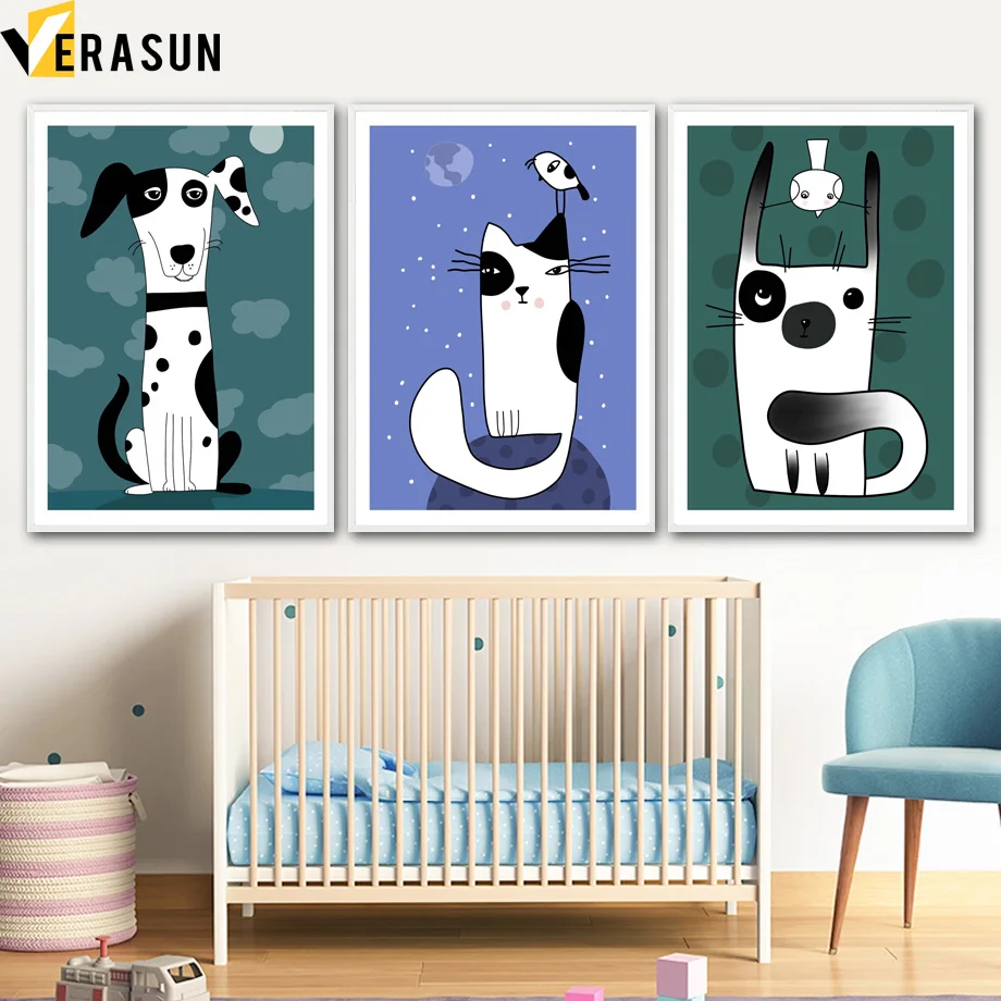 Buy Cartoon Dog Cat Wall Art Canvas Painting Posters