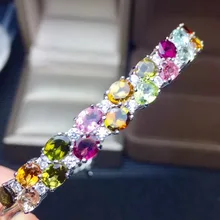 Натуральный многоцветный браслет с турмалином натуральный драгоценный камень Элегантный массив роскошный браслет 925 серебряный браслет девушка свадебные украшения