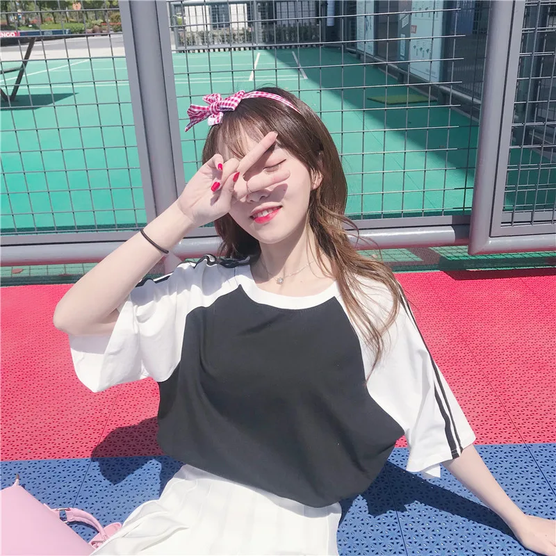 

Women's T-shirts Japan Harajuku Ladies Ulzzang Mixed Colors Cotton Female Tshirt Ladies Clothes Korean Kawaii Tops For Women