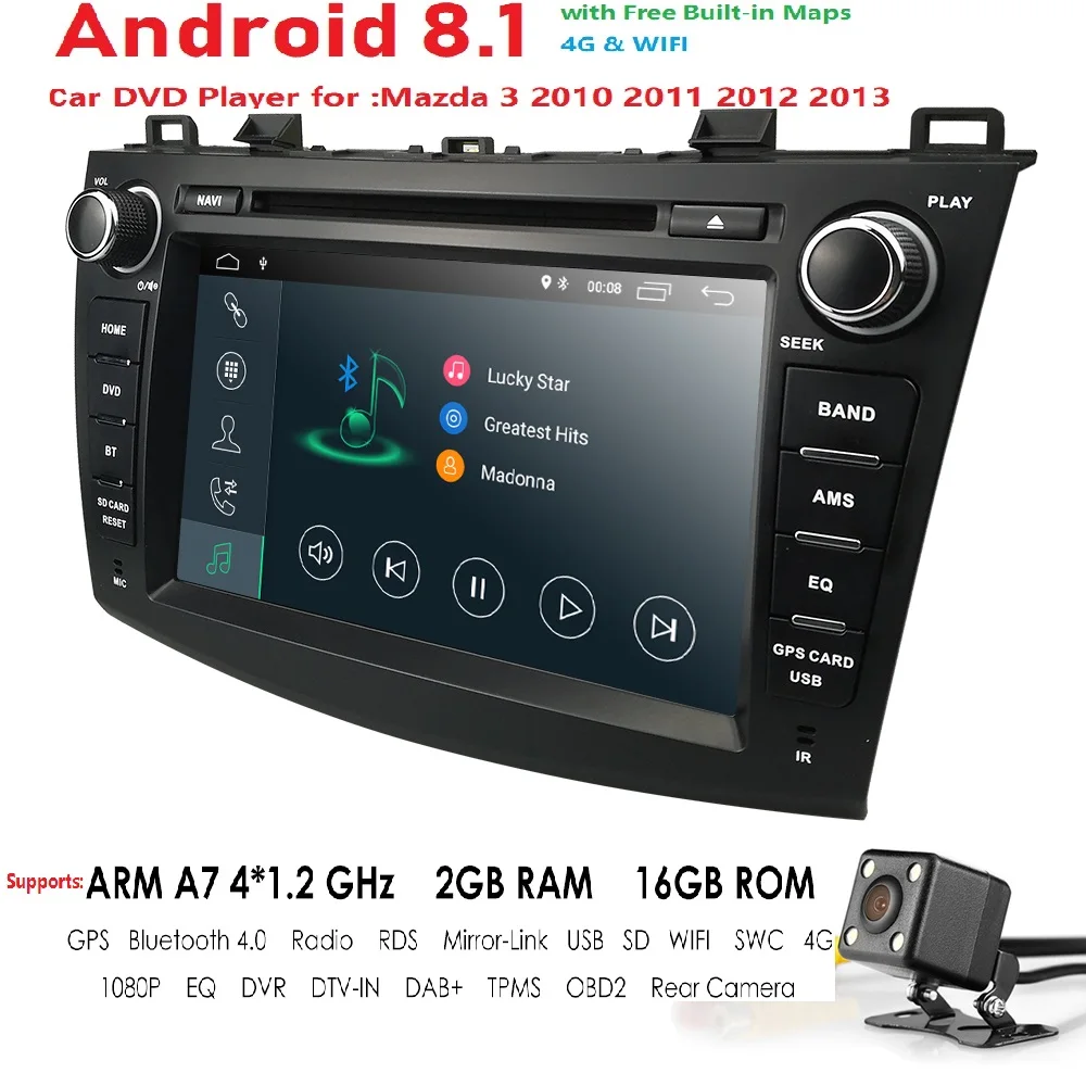 2G+ 16G 1024*600 четырехъядерный 4GWIFI BT Видео Аудио мультимедиа 2din автомобильный dvd-плеер для Mazda 3 Mazda 3 2010 2011 2012 2013 DAB DTV CAM
