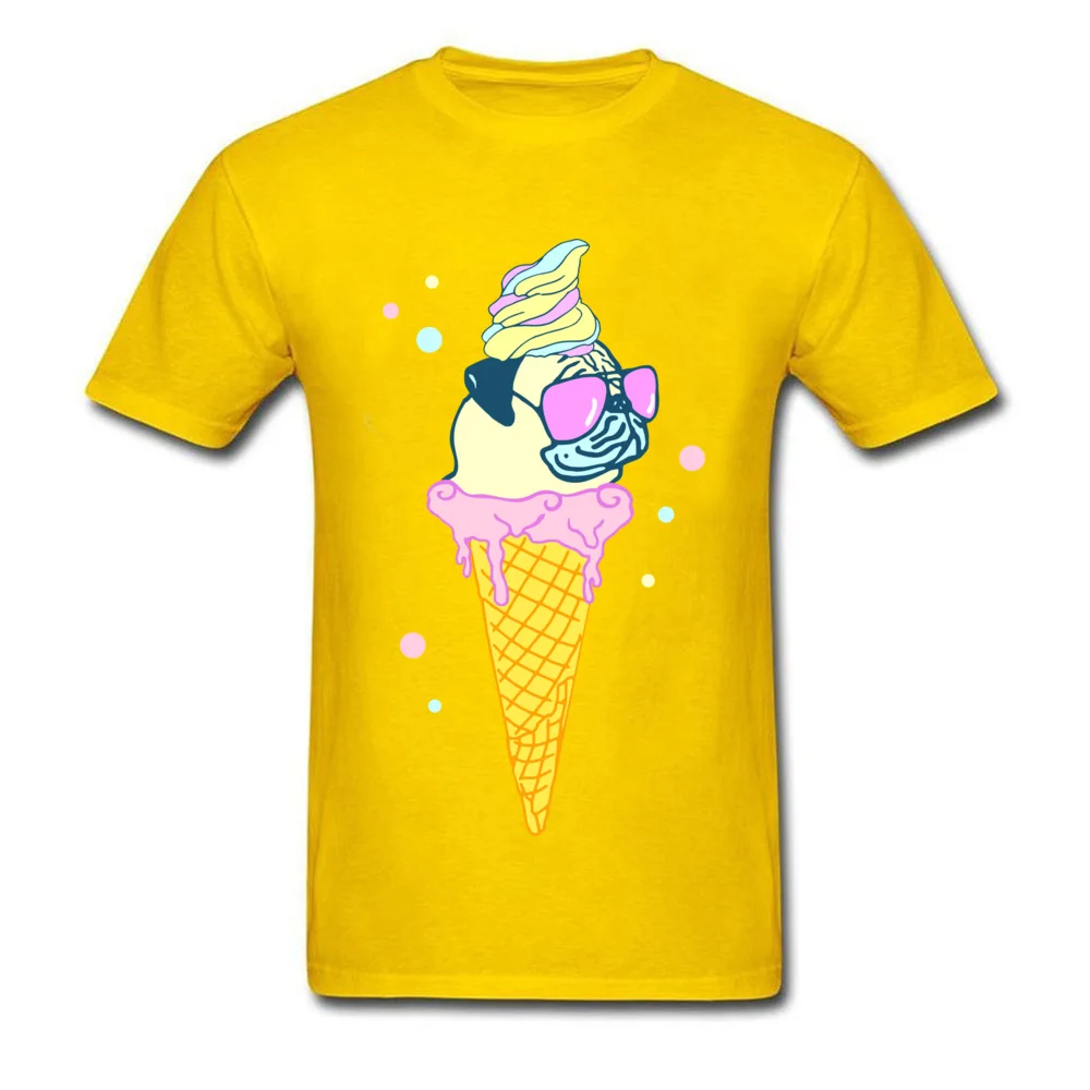  Men's T-Shirt ice cream pug Design Tops Shirt Pure Cotton O Neck Short Sleeve Design Sweatshirts NEW YEAR DAY ice cream pug yellow