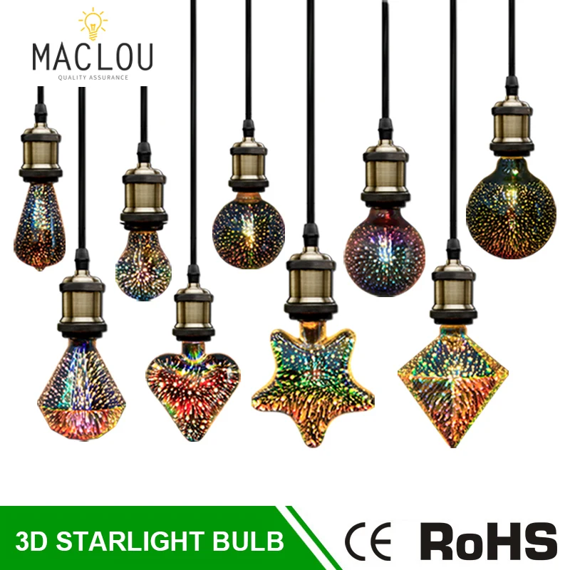 Koop 3D LED Gloeilamp 220 v E27 ST64 G95 Vuurwerk Decoratieve Edison Lamp Ampul Kleurrijke LED Novelty Lamp Christmas Party verlichting