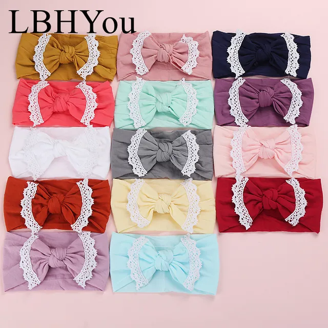 $US $52.00 27pcs/lot Lace Wide Elastic Nylon HeadbandsSoft Elastic Girls Turban HeadwrapsHandmade Bows Kids Nylon Head Bands No Marks