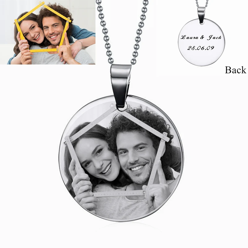 

Custom Dog Tag Pendant Necklace Stainless Steel Necklace DIY Tag Pendants Military Round ID Tag Free Engrave Photo Drop Shipping