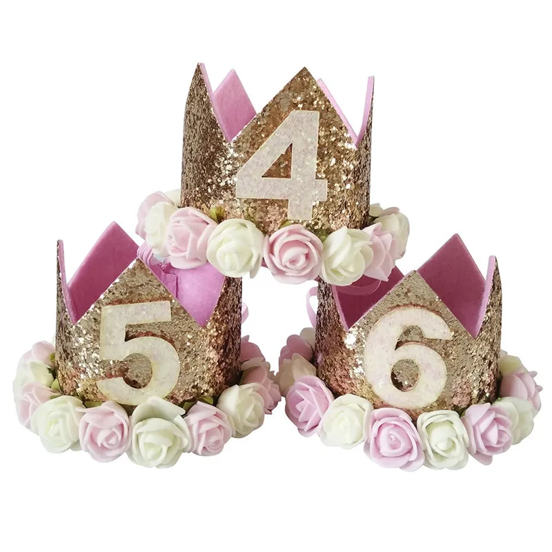 

Children's party hair band Girls Sequins Head Accessories Hairband Baby Rose Elastic Brithday Number Crown #4j03