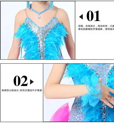 110-160 см 2 вида цветов голубого и розового цвета платье для танцев, танцевальное платье Румба латиноамериканские танцы платье для сцены, профессиональнпя, Женская Детское платье Костюм