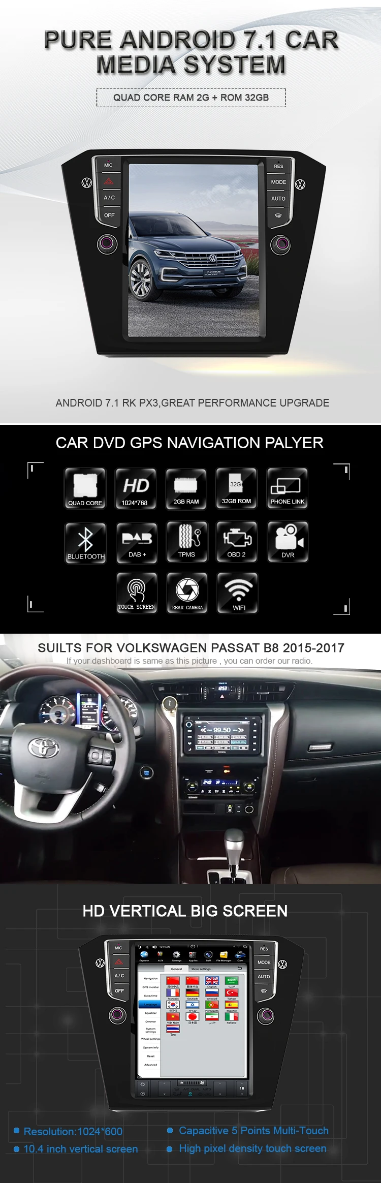 Excellent Navivox Vertical Screen Android 7.1 Car PC Radio For Volkswagen PASSAT B8 2015 2016 2017 Multimedia GPS Navigation AC Edition 0