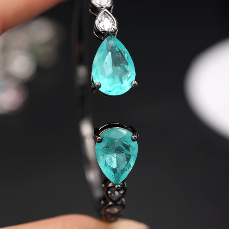 Синий большой капли воды Ювелирные наборы для женщин Fusion stone уникальная подвеска-ожерелье геометрический Циркон регулируемый браслет на запястье набор