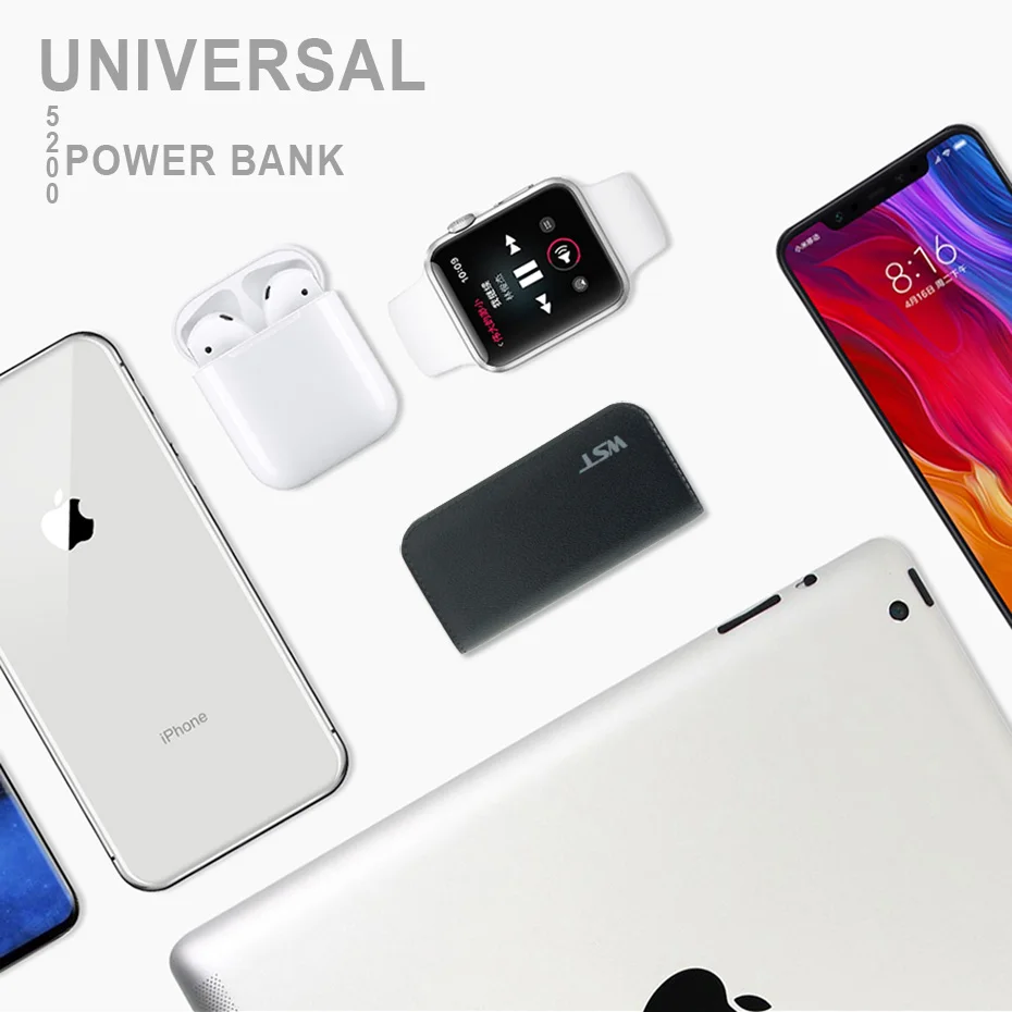 WST Portable Power Bank PoverBank Battery Pack Mobile External Battery Power Bank For iPhone 6 7 Samsung Phone 5200mAh Powerbank (10)