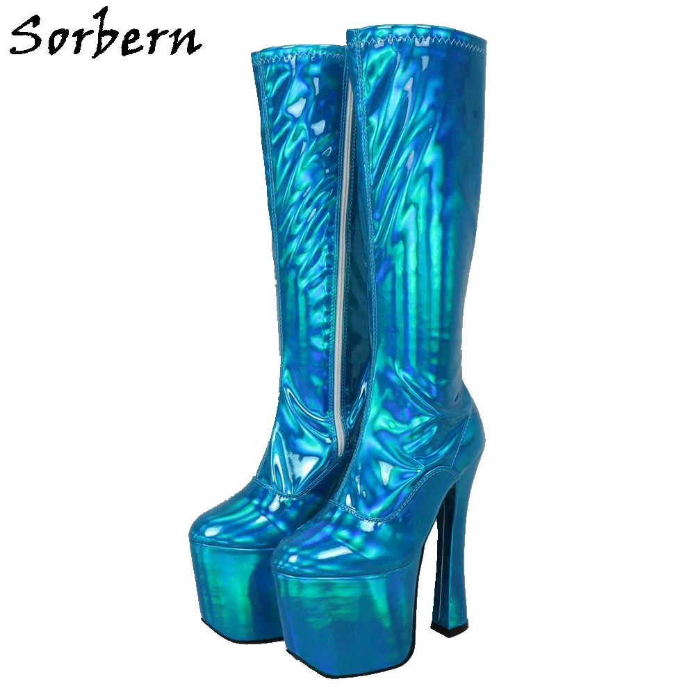 Sorbern/женские сапоги до колена на каблуке 20 см; Botines Mujer; ; большие размеры; EU36-46; неоновые сапоги; Botas De Mujer; модные сапоги