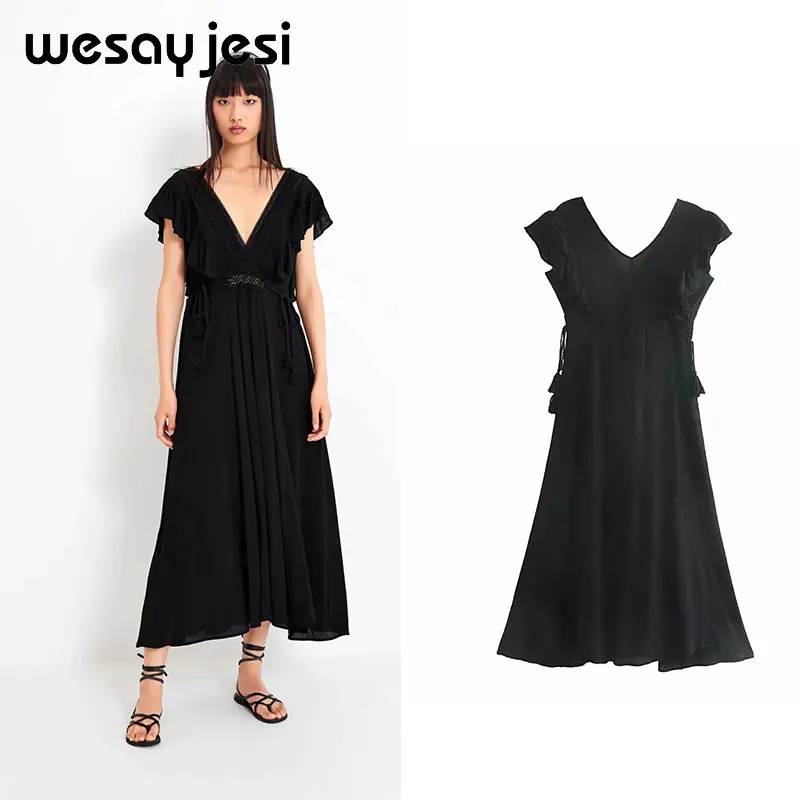 

2019 summer spring dress women vestidos england style sleeveless long sexy v neck dress street vestidos de fiesta party dress