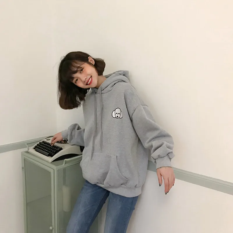 

4 colors 2018 autumn and winter cartoon dog plus velvet thicking hoodies womens sweatshirts and pullovers (F3573)