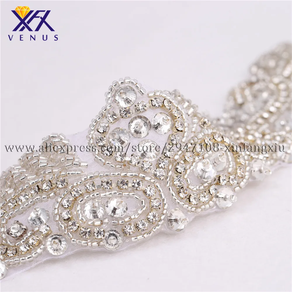 

XFX VENUS Wedding crystal Rhinestone applique with silver color bridal beaded applique for beautiful women wedding dress 1 pc