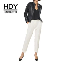 HDY Haoduoyi простой европейский и американский темперамент коммутируют OL мягкая кожа Pu яркая линия талии Мото куртка