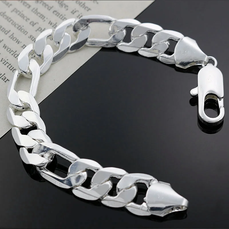

wholesale Beautiful fashion Elegant silver color charm 12MM For men women chain Bracelet high quality Gorgeous jewelry H163