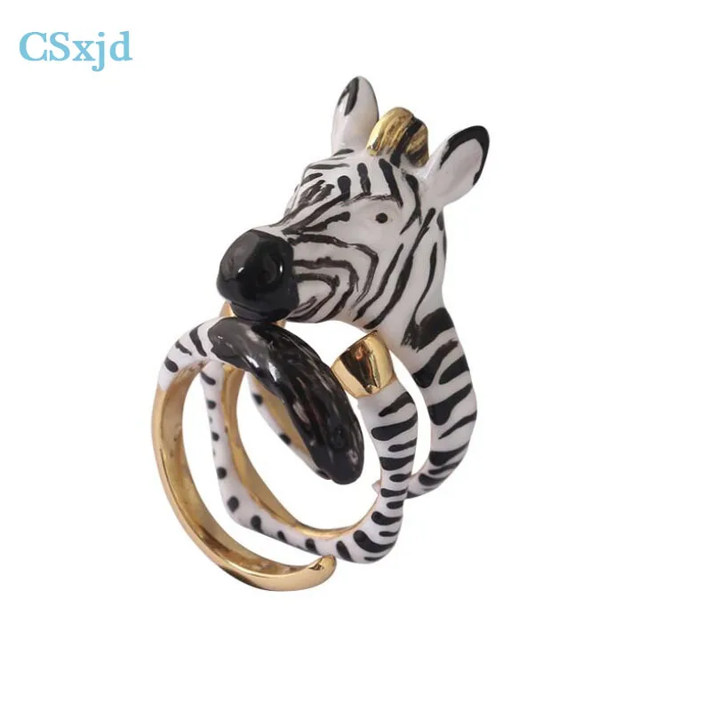 

CSxjd High quality Exquisite Enamel glaze Cute Black and white striped zebra combination ring fashion exaggeration Ring