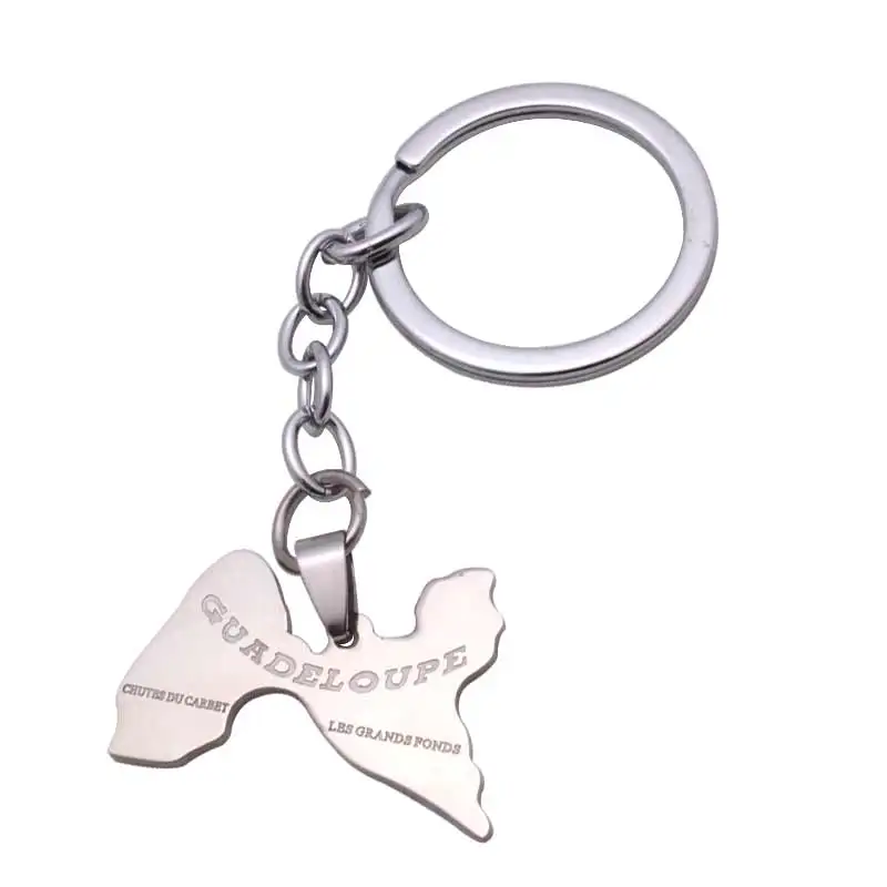 

zkd Guadeloupe map stainless steel key chain key ring
