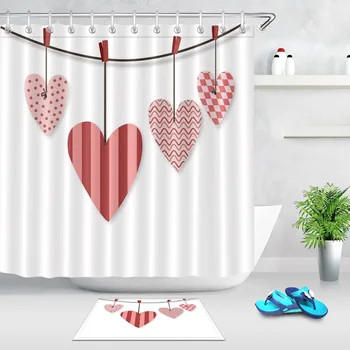 

72''Sweet Heart Love White Shower Curtain Liner And Mat Set Waterproof Polyester Custom Bathroom Fabric For Bathtub Art Decor
