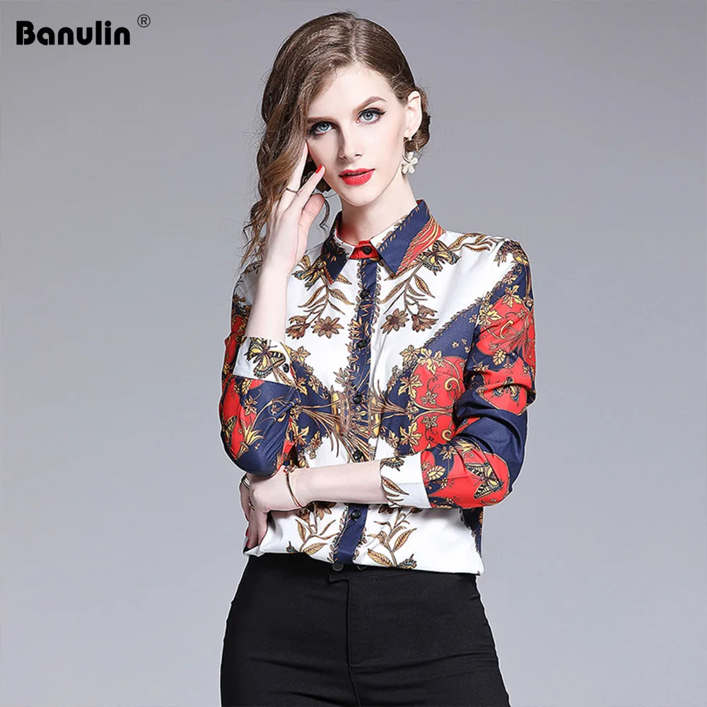 

Womens Tops And Blouses 2019 High Quality Runway Shirt Women Long Sleeve Shirts Print Vintage blusas mujer de moda 2019