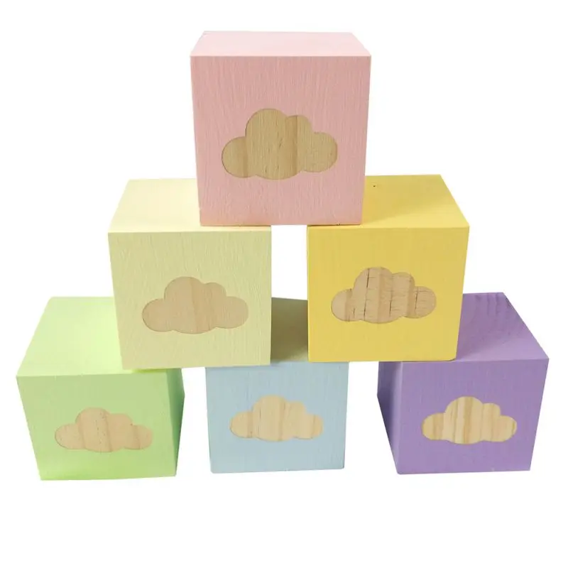 

2018 Wooden Cloud Block Square Cube Table Children's Room Home Decor Photo Props 6 Colors Optional