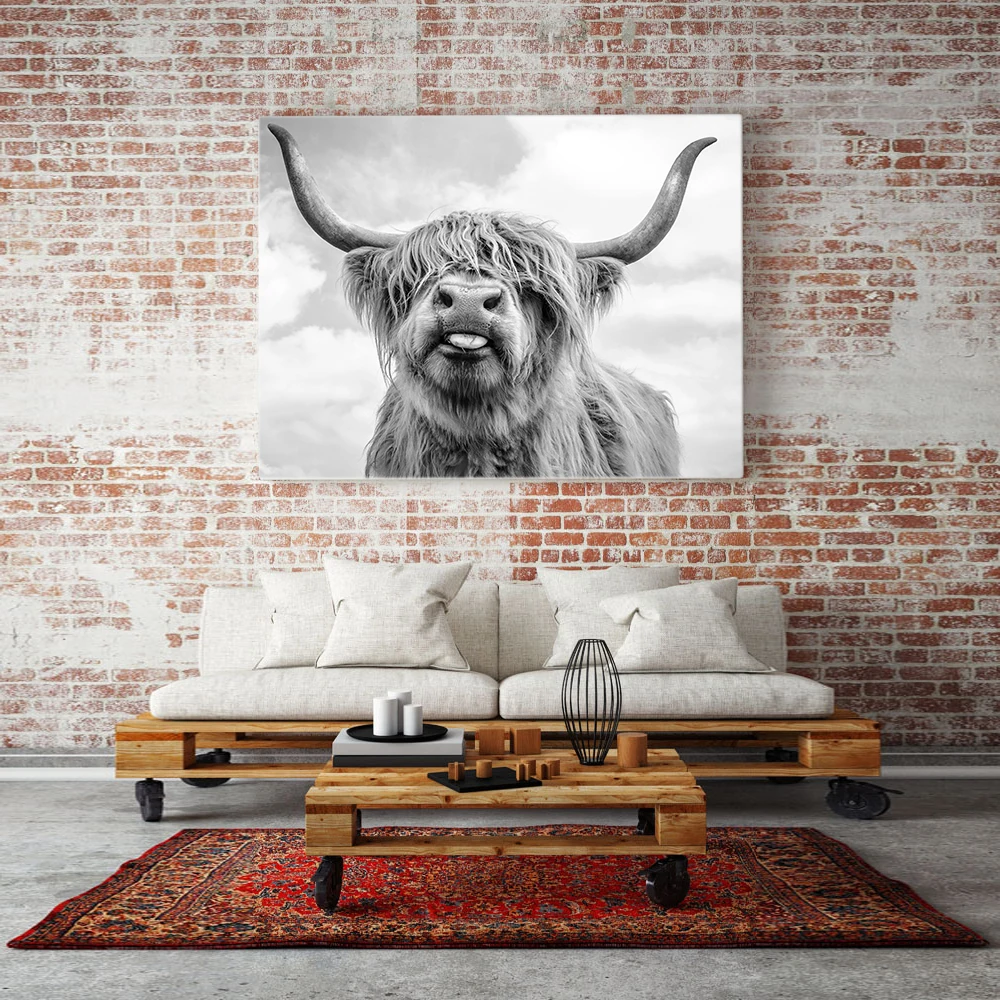 

Nordic Decoration Highland Cow Cattle Wall Art Canvas Poster And Print Animal Canvas Painting Picture For Living Room Home Decor
