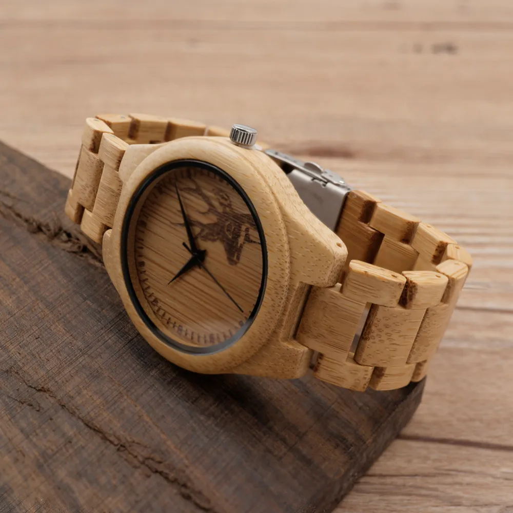 BOBO BIRD Bamboo Watches for Men with Sepical Design Elk Head Engraved Wristwatches Wood Gifts relogio masculino C-D28