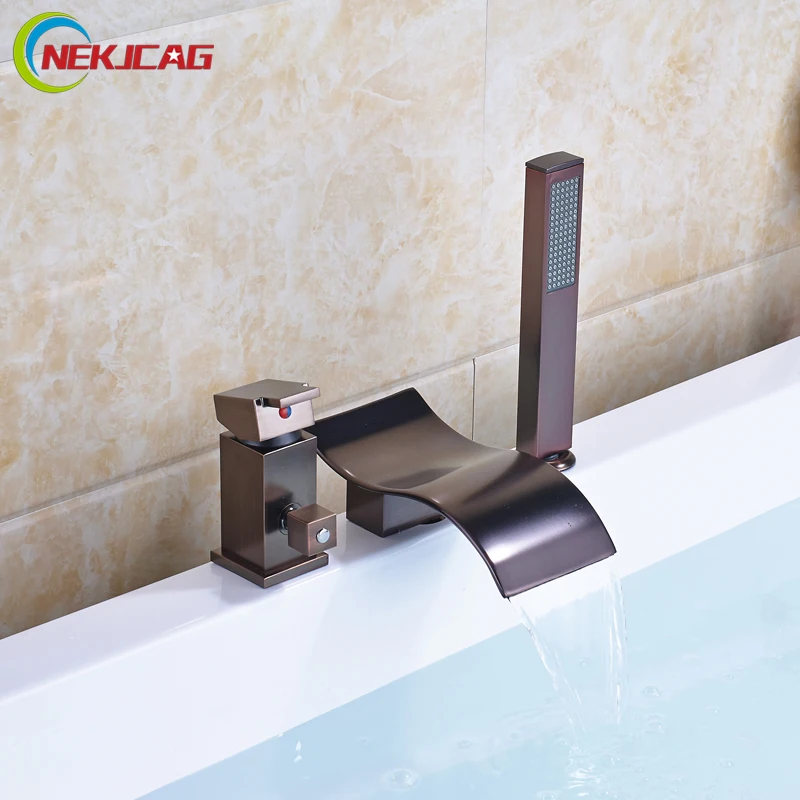 Deck Mounted Waterfall Bathroom Tub Sink Faucet Single lever with Hand Shower Shower Hose Bathtub Mixer Taps