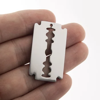 

100% Stainless Steel Razor Steel Gold Color Shaver Blade with 2 Loops Charm Mirror Polish Male Punk Pendant Wholesale 50pcs
