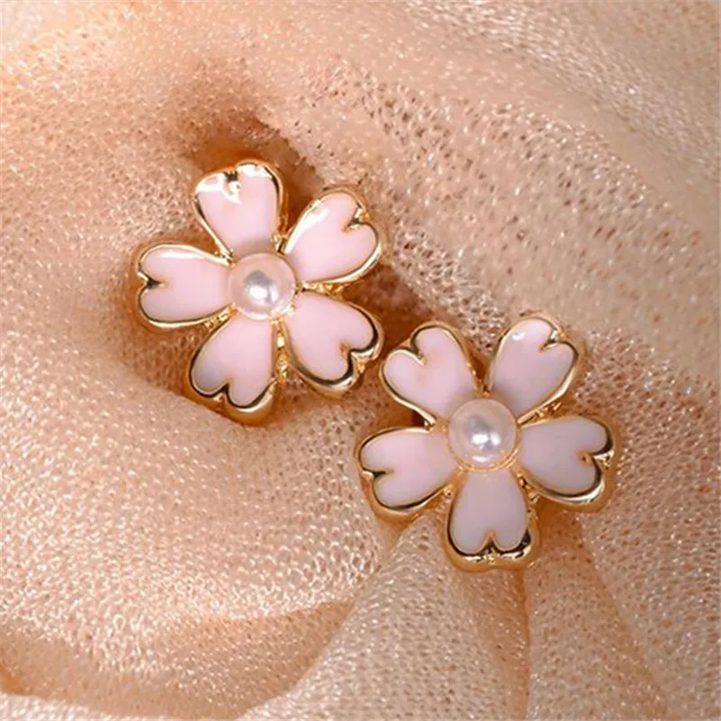 

chic pink cherry blossom flower charm stud earring for women daily wear jewelry gift