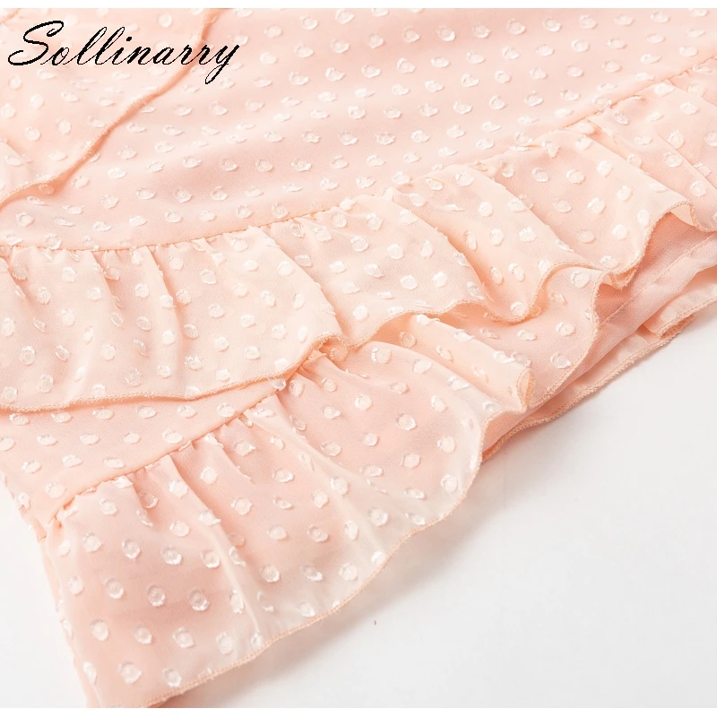 Sollinarry, сексуальное короткое женское платье на одно плечо,, летнее шифоновое платье в горошек, женское платье без рукавов с рюшами, платье в стиле ретро