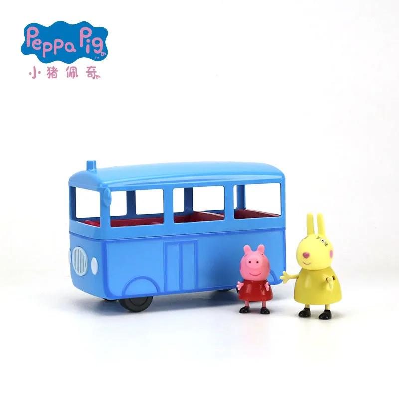 

2019 Genuine PEPPA PIG school bus with figure peppa & Miss Rabbit Children's play house Toy kids birthday Christmas toy gift