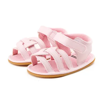 

Delebao 2018 Summer New Design Baby Gilr Sandal Solid Pink Cross Striped Hook & Loop Rubber Sole Baby Shoes For 0-18 Months