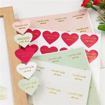 

100 Pcs "Hand made with Love" Kraft Paper gold stamping Seal Stickers For Handmade Products DIY Bakery Label Adhesive Sticker