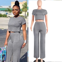 Gray Tracksuit for Women Outfit Sportswear Co-ord Set 2 Piece Set Top Pant Suits 2020 Summer Matching Festival Solid Clothing Gray Tracksuit for Women Outfit Sportswear Co-ord Set 2 Piece Set Top Pant Suits 2020 Summer Matching Festival Solid Clothing