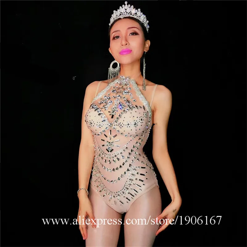Gogo female singer car model djds sexy transparent mesh rhinestone triangle Siamese dance costume5