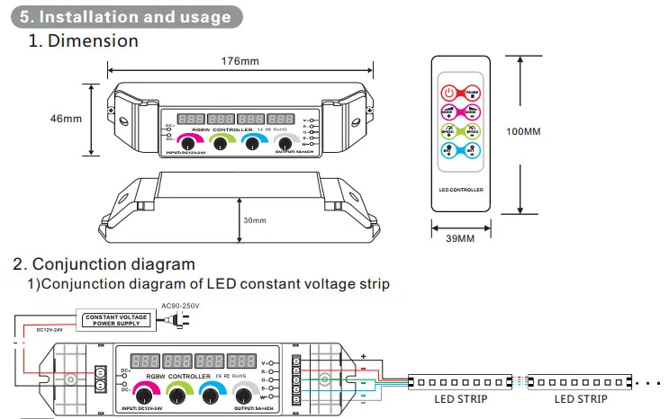 BC-354RF DC12V-24 V ручка RGBW LED контроллер с РФ Беспроводной удаленный rgb-контроллер многофункциональный дисплей Контроллер 5A/CH * 4 RGBW