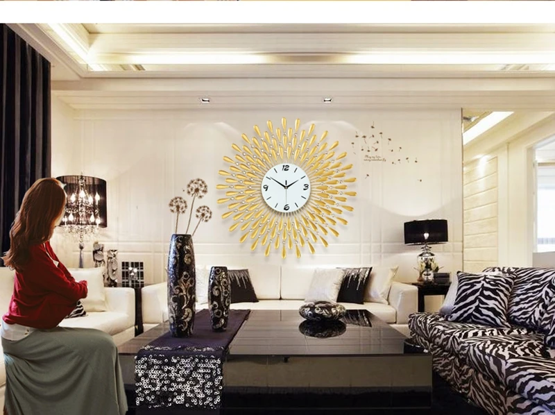 3D настенные часы большие настенные часы Гостиная 43 шт. бриллиантами декоративный, кованый бесшумный современный дизайн Песочные часы 60-70 см цвета: золотистый